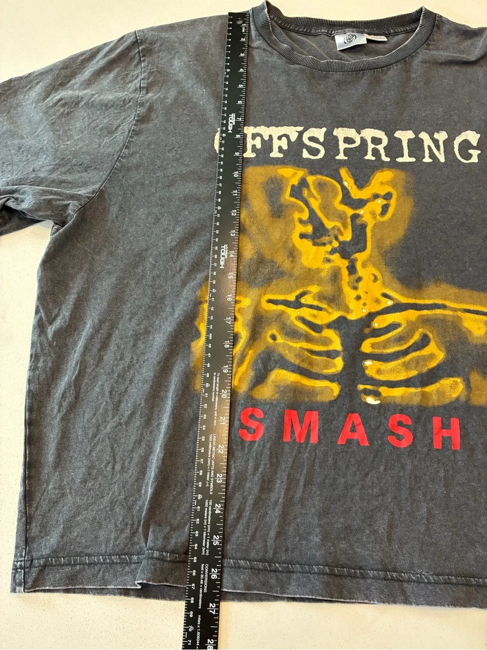 Offspring Charcoal Short-Sleeve Tee with Yellow Skeleton & Red SMASH Print